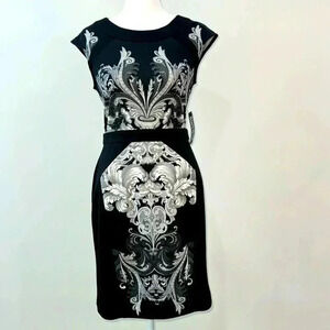 Black and White Paisley Print Short Sleeve Dress Size XS NWT